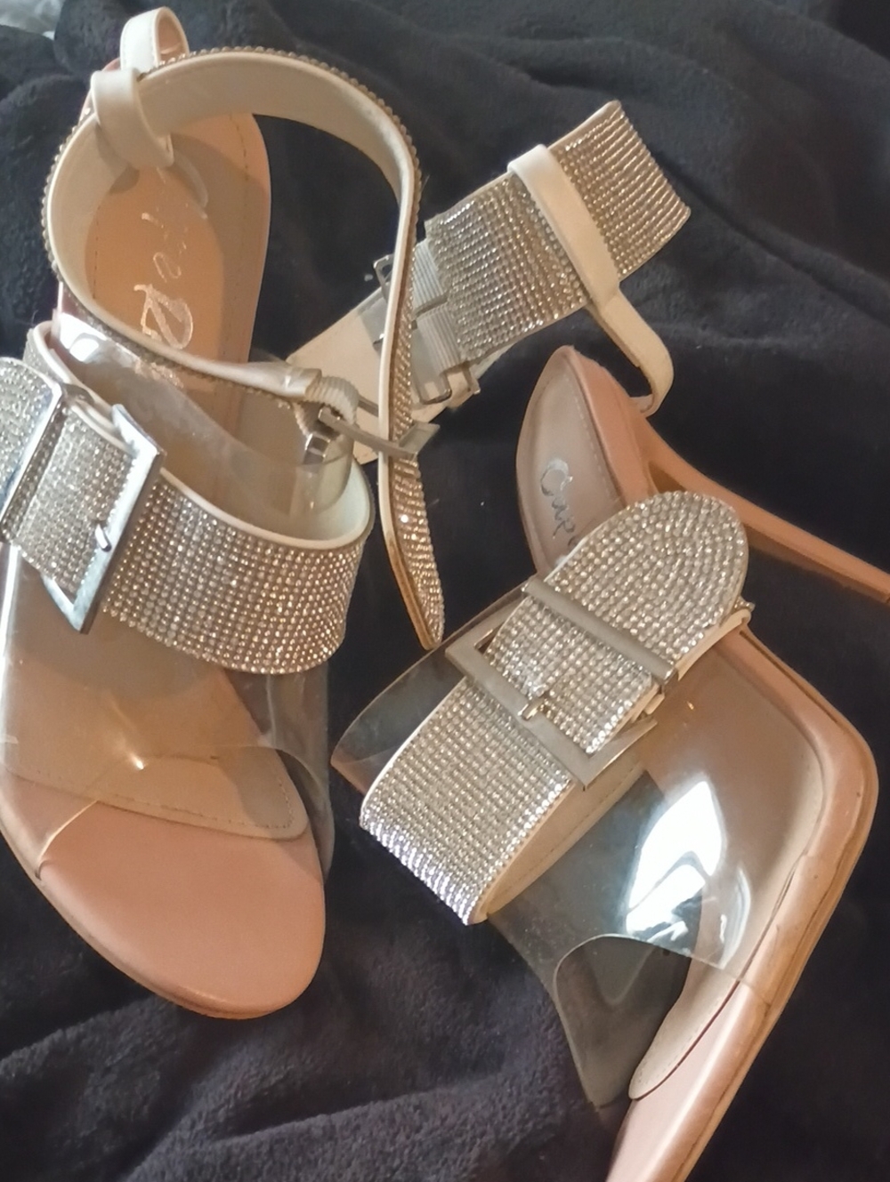 Robert Rodriguez White Crystal-Embellished Clear Strap Heels